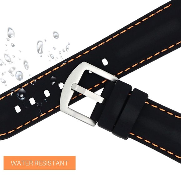 22MM Black Silicone Replacement Watch Band Quick Release Orange Stitching Strap - Picture 3 of 4